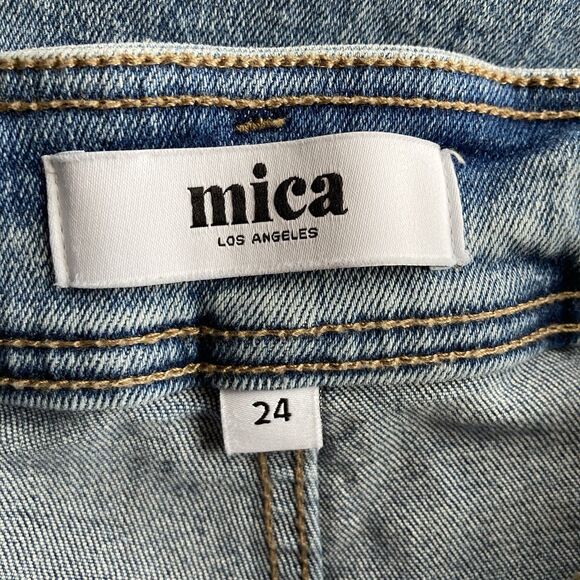 Mica Los Angeles Jeans 24 Blue Denim Wide Leg Flare High Waisted Skater Rave - Picture 7 of 8